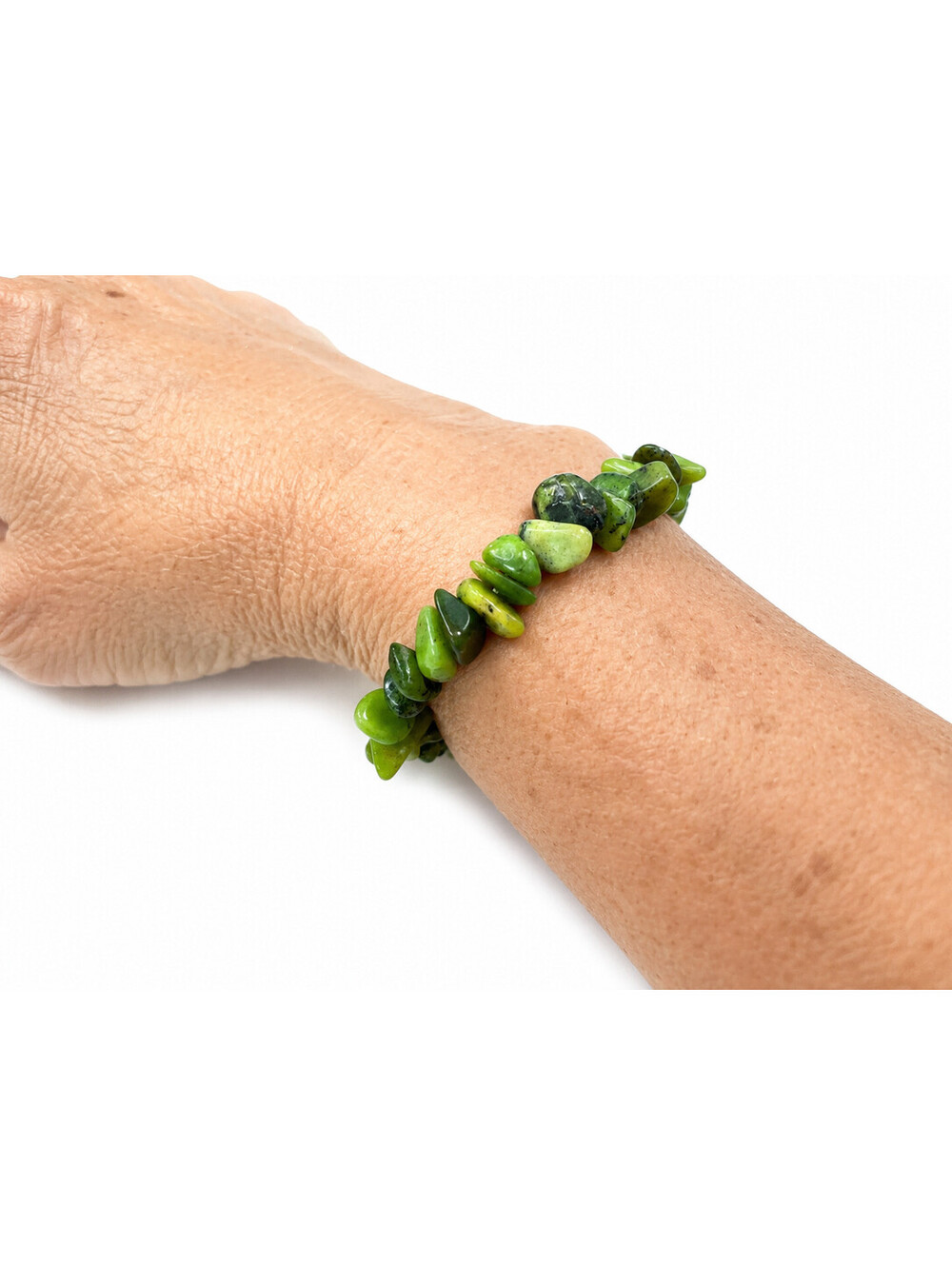 Nephrite Jade Chip Stretch Bracelet Polished Irregular Green Gemstone Chips